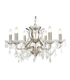 Paris 6 Light Chandelier Satin Silver Finish E14_Main