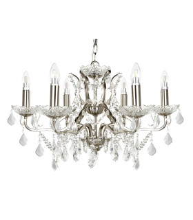 Paris 6 Light Chandelier Satin Silver Finish E14_Off