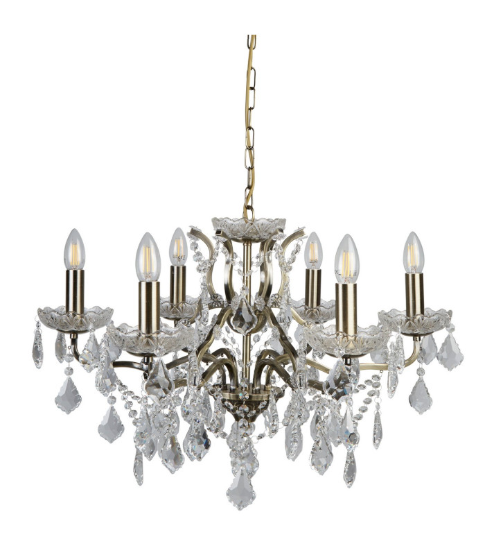 Paris 6 Light Chandelier Antique Brass Finish E14_Off
