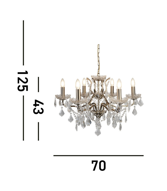 Paris 6 Light Chandelier Antique Brass Finish E14_Line