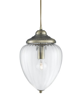 Pineapple 1 Light Pendant Antique Brass Ribbed Glass Shade E27_Main