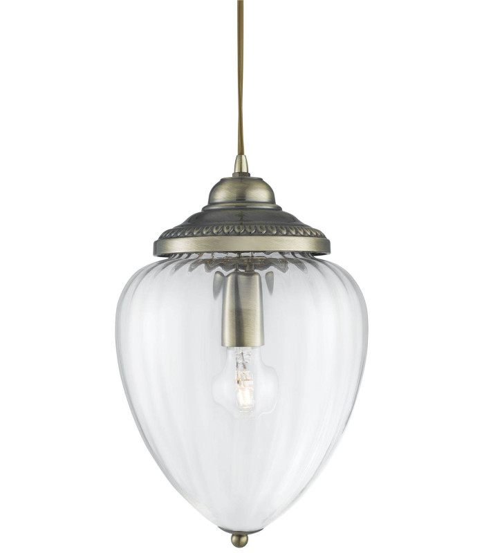 Pineapple 1 Light Pendant Antique Brass Ribbed Glass Shade E27_Main