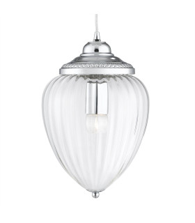 Pineapple 1 Light Pendant Chrome Ribbed Glass Shade E27_Main