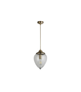 Pineapple 1 Light Pendant Antique Brass Ribbed Glass Shade E27_Off
