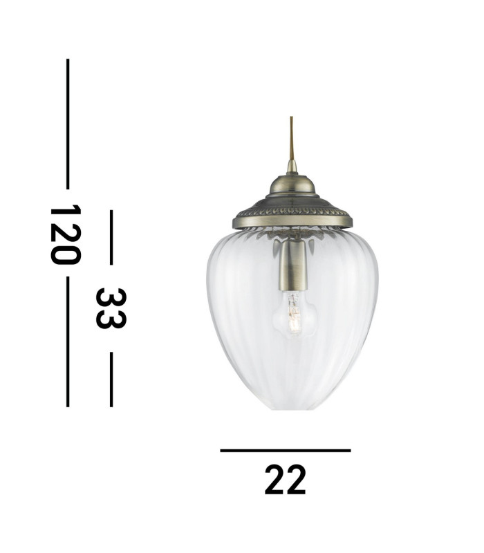 Pineapple 1 Light Pendant Antique Brass Ribbed Glass Shade E27_Line