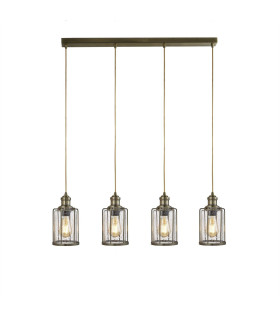 Pipes 4 Light Bar Pendant Antique Brass Glass Shade E27_Main
