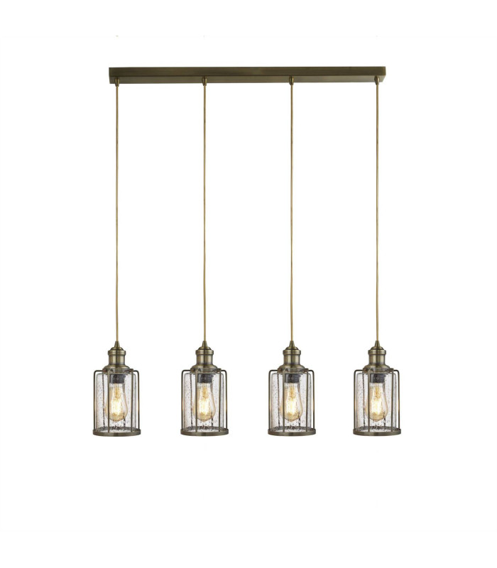 Pipes 4 Light Bar Pendant Antique Brass Glass Shade E27_Main