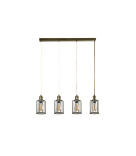 Pipes 4 Light Bar Pendant Antique Brass Glass Shade E27_Off