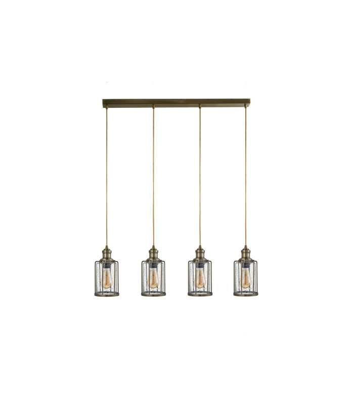 Pipes 4 Light Bar Pendant Antique Brass Glass Shade E27_Off