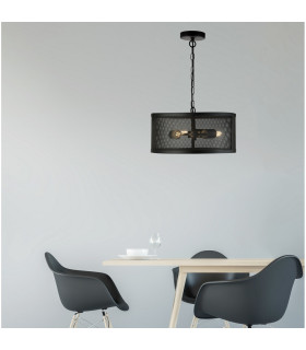 Fishnet 3 Light Cylindrical Pendant Mesh Matt Black E27_Room