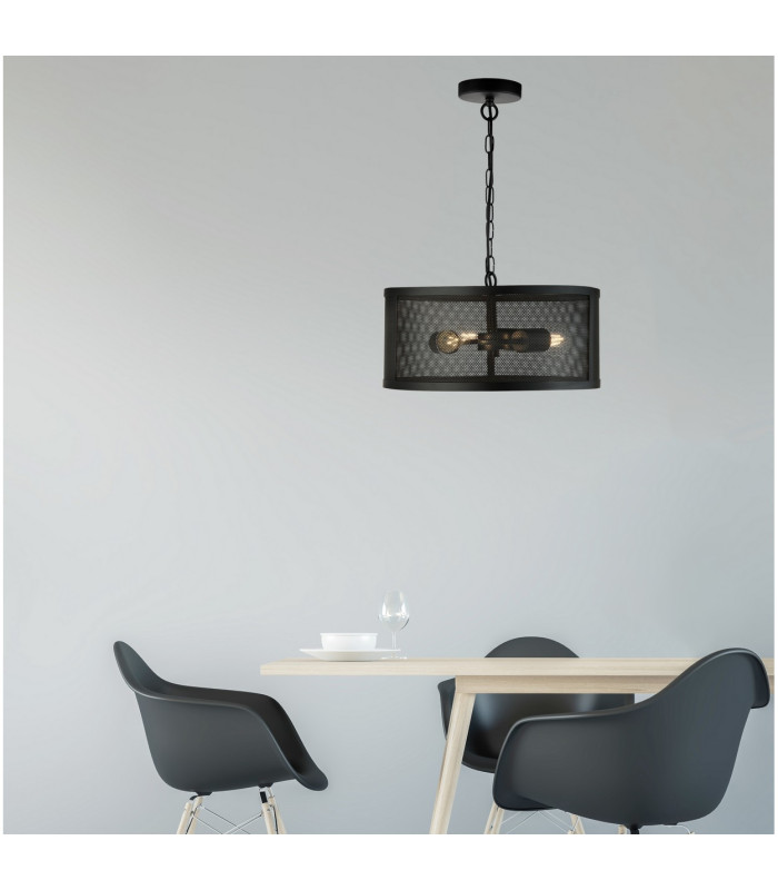 Fishnet 3 Light Cylindrical Pendant Mesh Matt Black E27_Room
