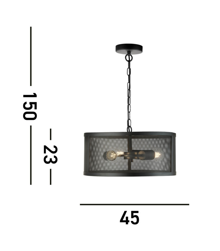 Fishnet 3 Light Cylindrical Pendant Mesh Matt Black E27_Line