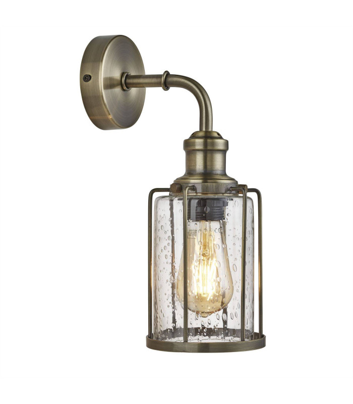 Pipes 1 Light Wall Light Antique Brass Glass Shade E27_Main