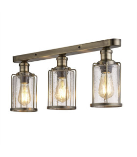 Pipes 3 Light Flush Antique Brass Glass Shade E27_Main