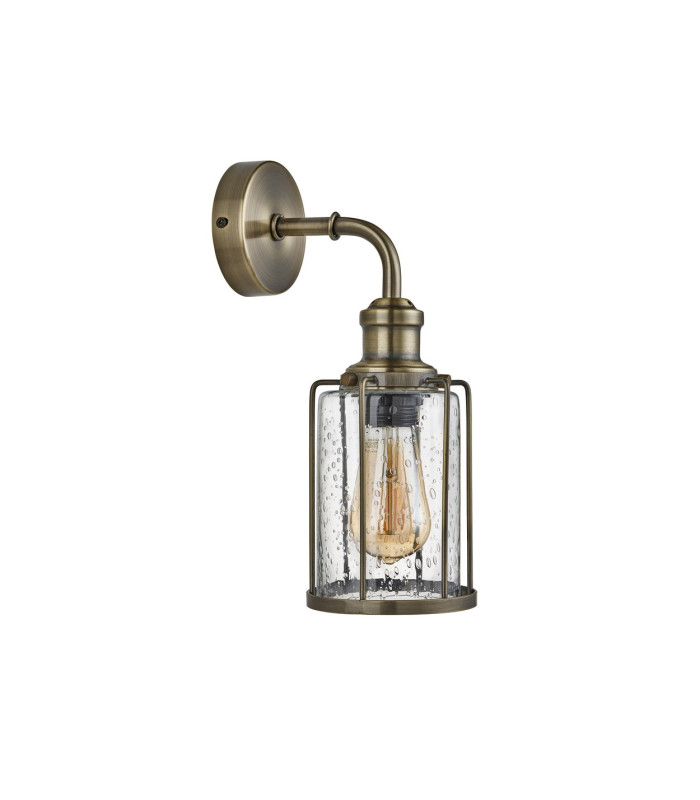 Pipes 1 Light Wall Light Antique Brass Glass Shade E27_Off
