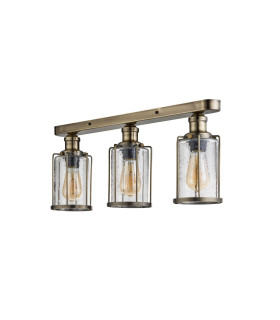 Pipes 3 Light Flush Antique Brass Glass Shade E27_Off