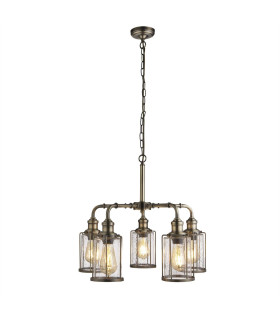 Pipes 5 Light Pendant Antique Brass Glass Shade E27_Main