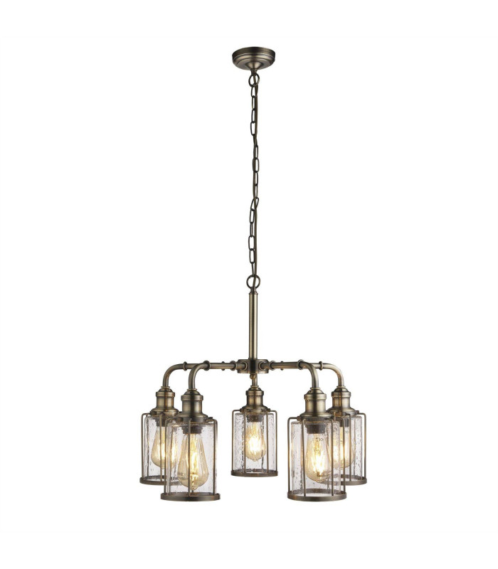 Pipes 5 Light Pendant Antique Brass Glass Shade E27_Main