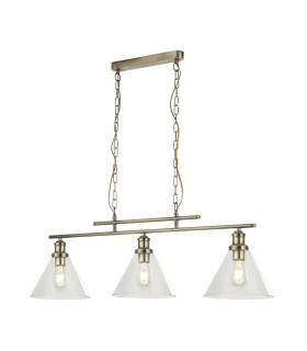 Pyramid 3 Light Pendant Antique Brass Glass Shade E27_Main