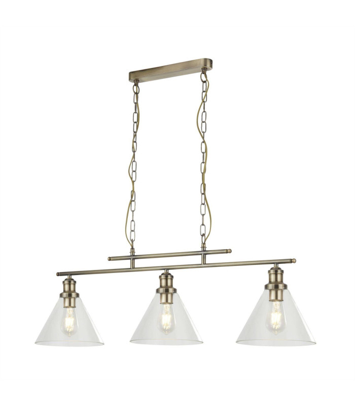 Pyramid 3 Light Pendant Antique Brass Glass Shade E27_Main