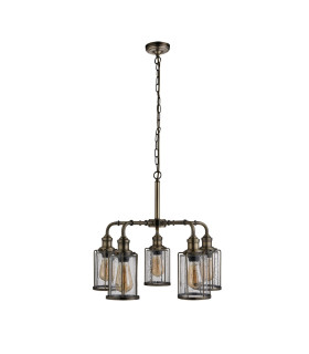 Pipes 5 Light Pendant Antique Brass Glass Shade E27_Off
