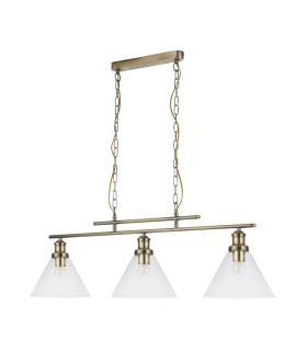 Pyramid 3 Light Pendant Antique Brass Glass Shade E27_Off