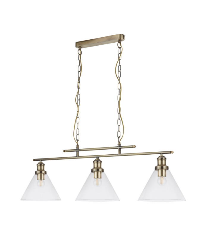 Pyramid 3 Light Pendant Antique Brass Glass Shade E27_Off