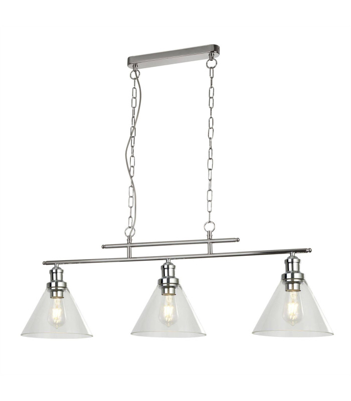 Pyramid 3 Light Pendant Chrome Glass Shade E27_Main