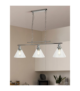 Pyramid 3 Light Pendant Chrome Glass Shade E27_Room