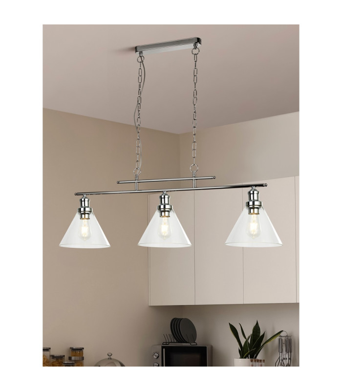 Pyramid 3 Light Pendant Chrome Glass Shade E27_Room