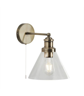 Pyramid 1 Light Wall Antique Brass Glass Shade E27_Main