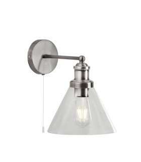 Pyramid 1 Light Wall Satin Silver Glass Shade E27_Main