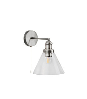 Pyramid 1 Light Wall Satin Silver Glass Shade E27_Off