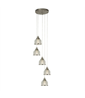 Bistro 5 Light Spiral Cluster Pendant Satin Silver Glass Shade E27_Main
