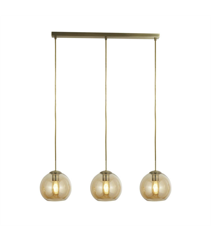 3 Light Pendant Bar Antique Brass Amber E27_Main