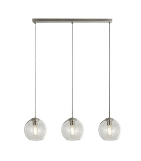 3 Light Pendant Bar Satin Silver Glass Shade E27_Main