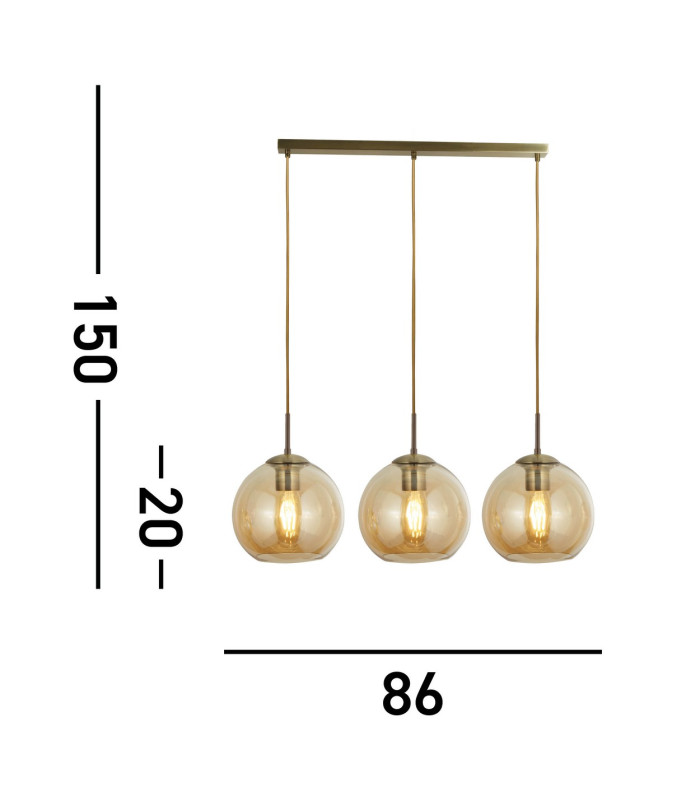 3 Light Pendant Bar Antique Brass Amber E27_Line