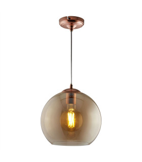 Balls 1 Light Pendant Amber Glass Shade Antique Brass E27_Main