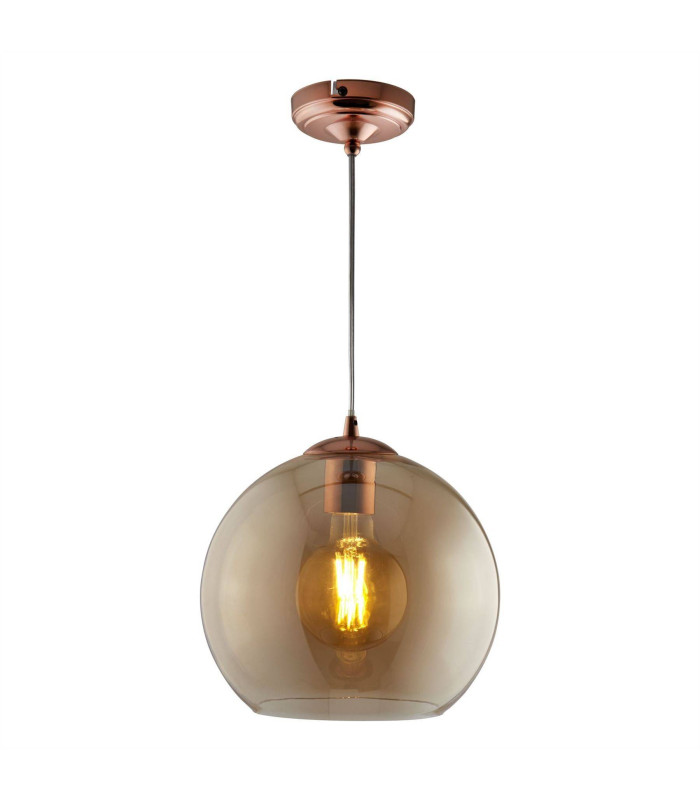 Balls 1 Light Pendant Amber Glass Shade Antique Brass E27_Main