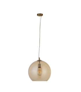 Balls 1 Light Pendant Amber Glass Shade Antique Brass E27_Off