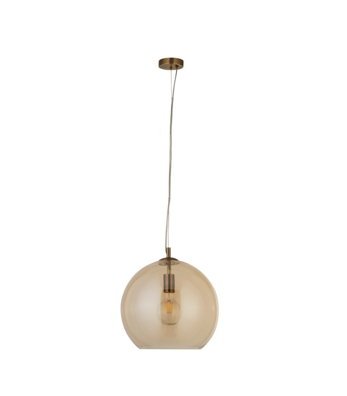 Balls 1 Light Pendant Amber Glass Shade Antique Brass E27_Off