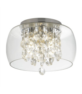 3 Light Bathroom Flush Ceiling Light Chrome Crystal IP44 G9_Main
