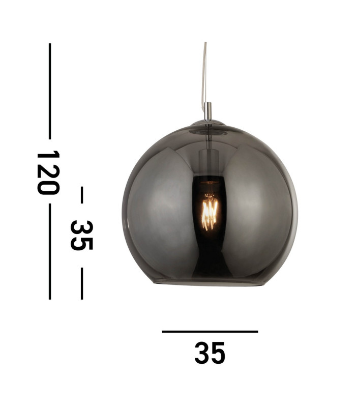 Balls 1 Light Pendant Smoked Glass Shade Chrome E27_Line
