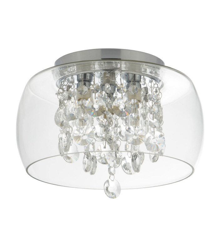 3 Light Bathroom Flush Ceiling Light Chrome Crystal IP44 G9_Off