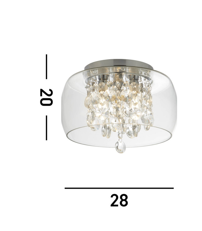 3 Light Bathroom Flush Ceiling Light Chrome Crystal IP44 G9_Line