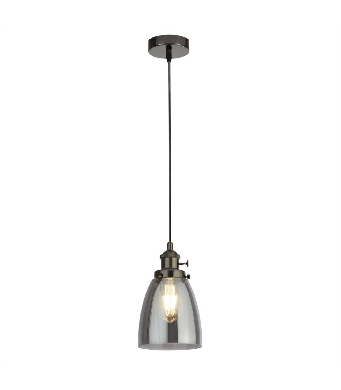 1 Light Pendant Black Chrome Smoked Glass E27_Main