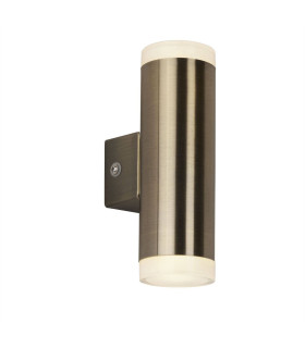 Integrated LED 2 Light Outdoor Up & Down Wall Light Antique Brass Frosted IP44_Main