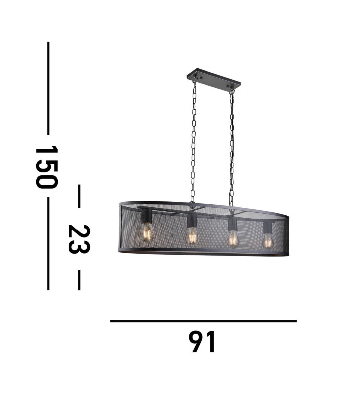 Fishnet 4 Light Bar Pendant Mesh Matt Black E27_Line