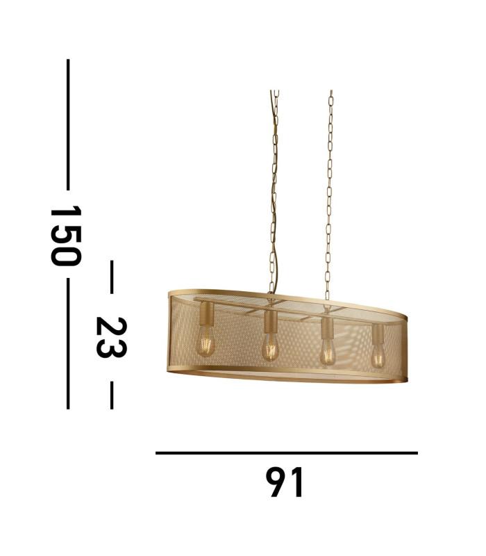 Fishnet 4 Light Bar Pendant Mesh Matt Gold E27_Line
