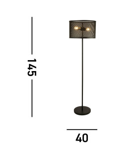 Fishnet 2 Light Floor Lamp Mesh Matt Black E27_Line